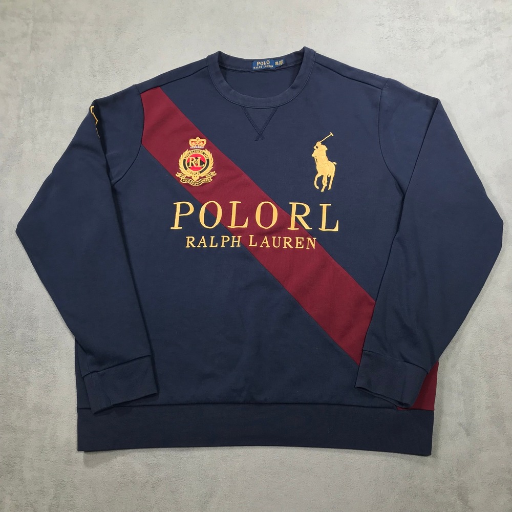 Polo Ralph Lauren Sweatshirt Mens XXL 2XL Navy Blue Preppy Big Pony Crest Sash